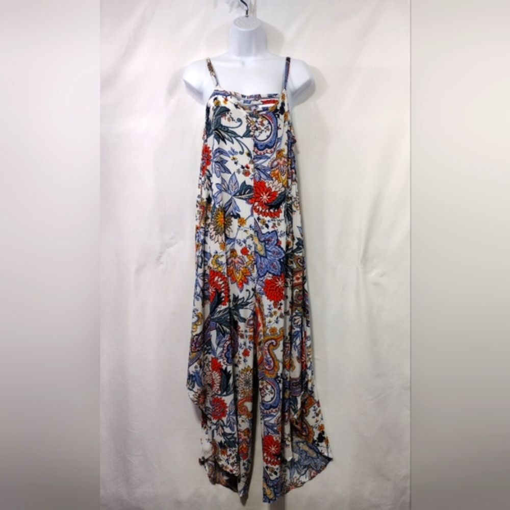 Sam And Jess Floral Wide Leg Jumpsuit Women's M Multicolor Artsy Boho Retro